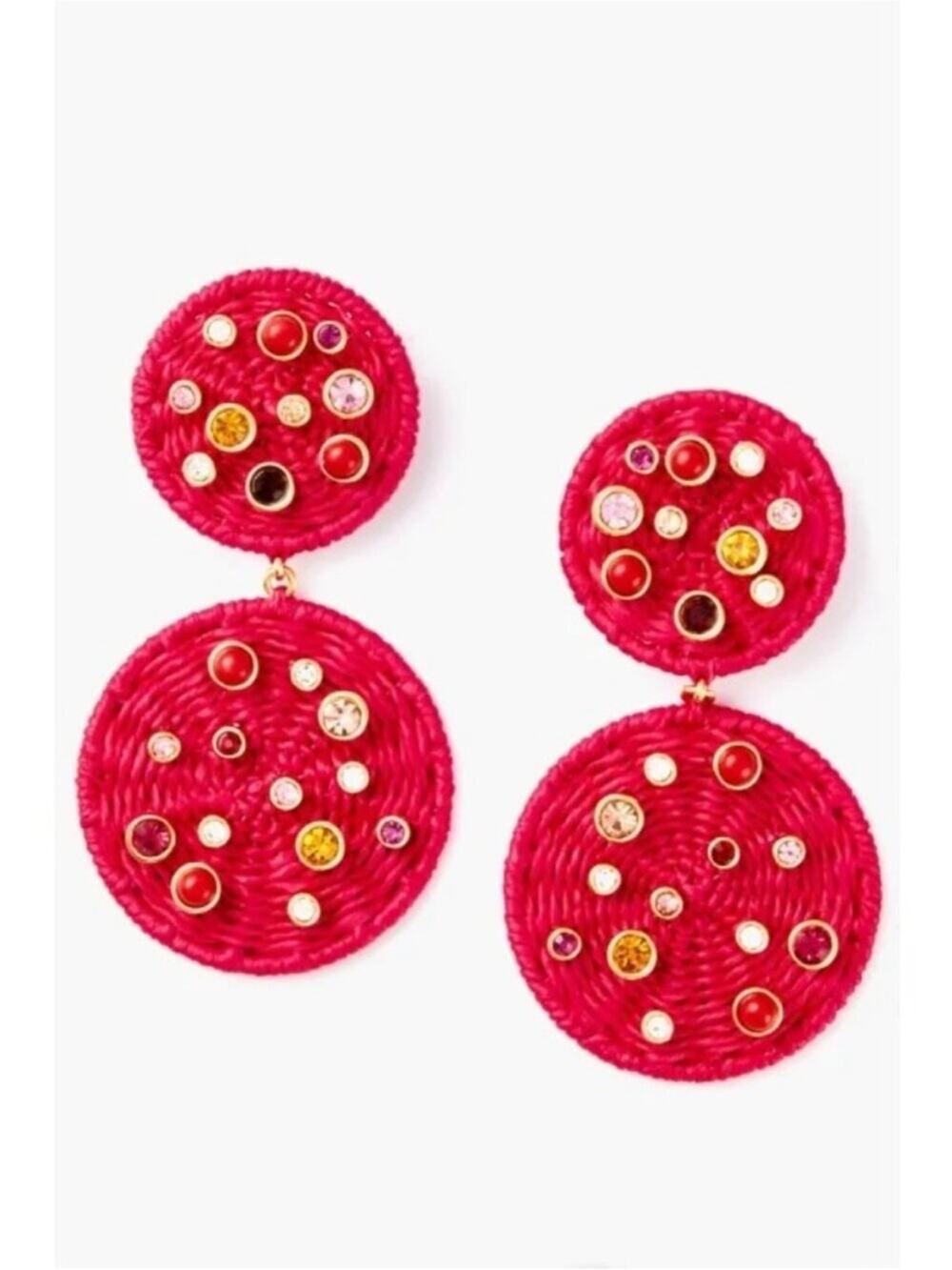 Tuckernuck Pink Raffia Gemstone Drop Earring NWT Summer Oversized Casual Jewelry